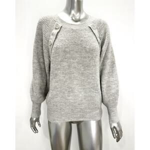 Joie Sweater Light Gray Rib Knit Pullover Balloon Sleeve